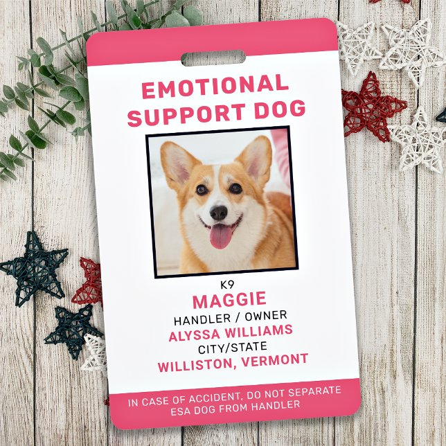 Emotional Support Dog ID Personalised Pet Photo ID Badge (Creator Uploaded)