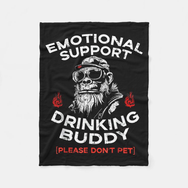 Emotional Support Drinking Buddy Pet Funny Saying Fleece Blanket (Front)