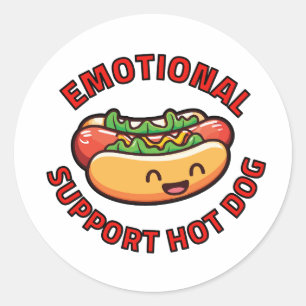 Emotional Support Hot Dog Funny Foodie Classic Round Sticker