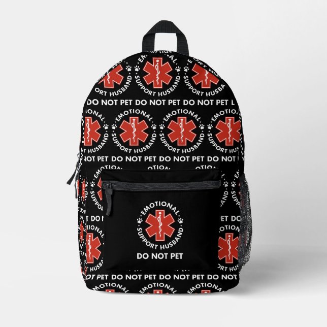 Emotional Support Husband Do Not Pet Printed Backpack (Front)