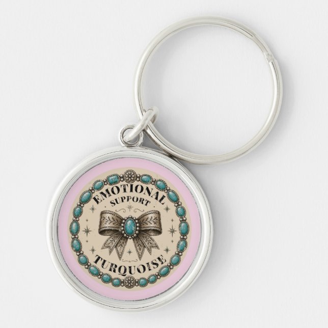 Emotional Support Turquoise Western Design Key Ring (Front)