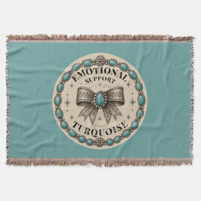 Emotional Support Turquoise Western Design Throw Blanket (Front)
