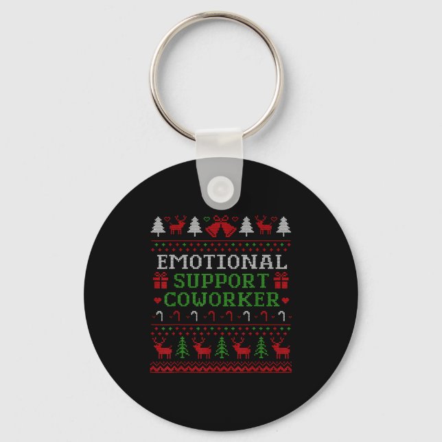 Emotional Suprt Coworker Funny Ugly Christmas Swea Key Ring (Front)