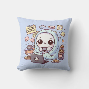 Emotionally Exhausted but Still Cute Ghost Kawaii Cushion