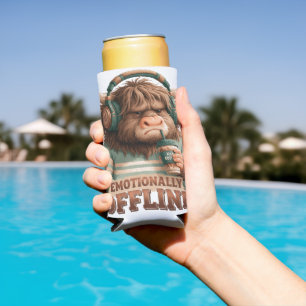 Emotionally Offline Highland Cow Graphic  Seltzer Can Cooler