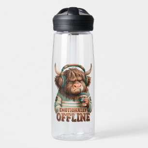 Emotionally Offline Highland Cow Graphic Water Bottle