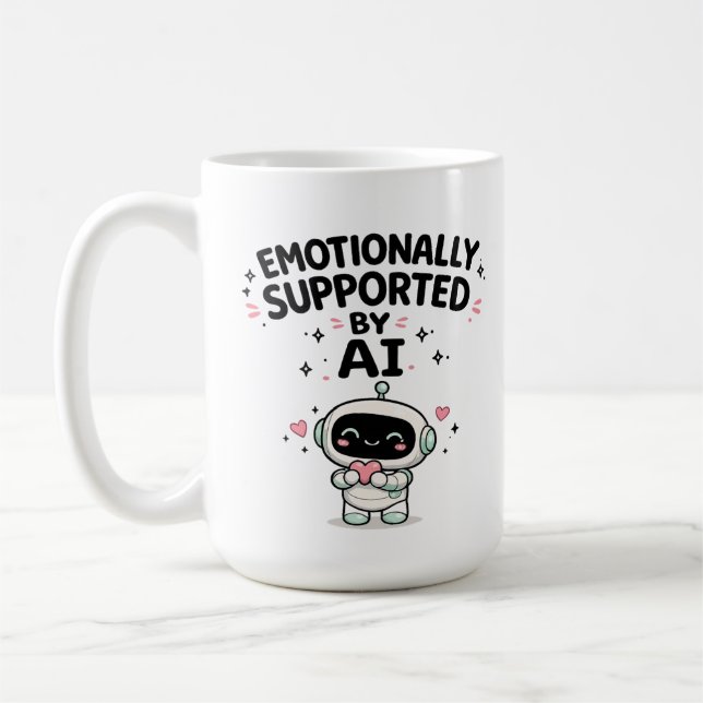 Emotionally Supported by AI Cute Robot with Heart  Coffee Mug (Left)