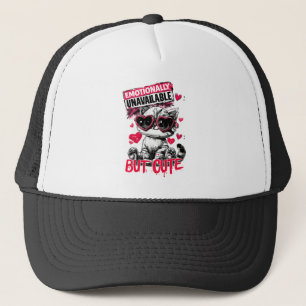 Emotionally Unavailable But Cute Cat with Sunglass Trucker Hat