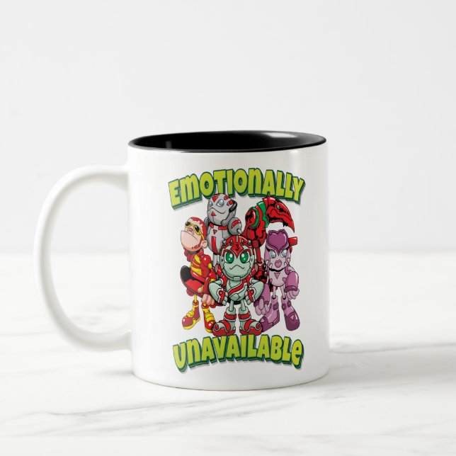 Emotionally Unavailable Robot Family Two-Tone Coffee Mug (Left)