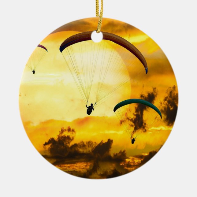 Emotions Adventure Fly Parachute Paragliding Ceramic Tree Decoration (Front)