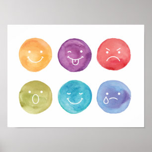 Emotions playroom art colourful watercolor faces poster