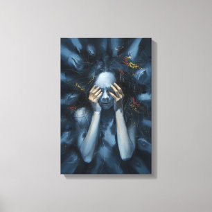 Emotive Abstract Portrait – Surreal Blue Art Canvas Print