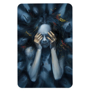 Emotive Abstract Portrait – Surreal Blue Art Magnet