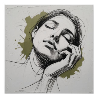 Emotive Female Portrait Poster – Hand on Face with