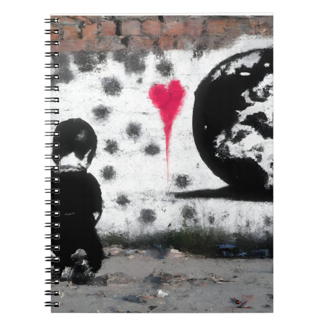Emotive Street Art Boy Earth Heart Mural Notebook (Front)