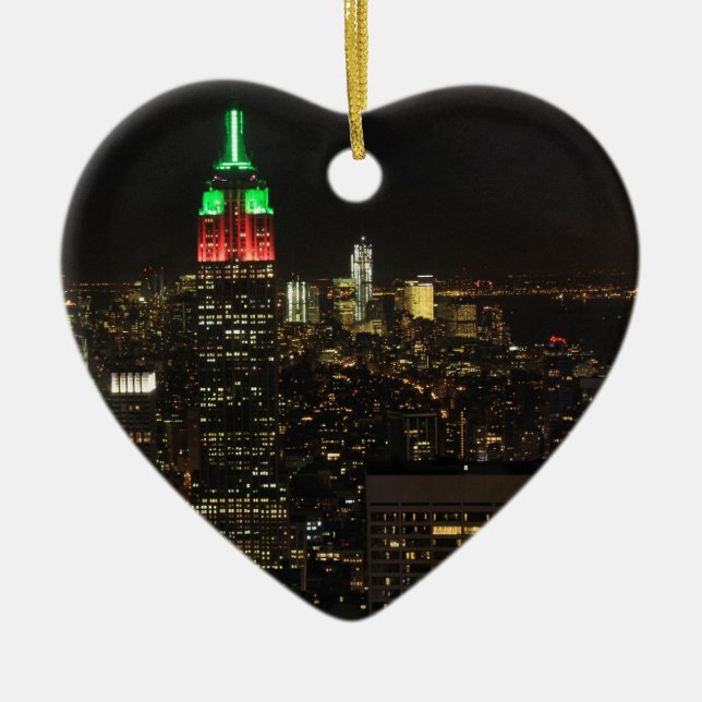 Emp St Building Christmas Colours at night 01 Ceramic Tree Decoration (Front)