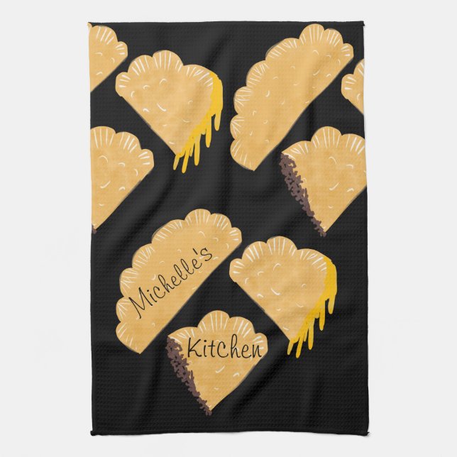 Empanada Meat Cheese Dripping Hand Drawn   Tea Towel (Vertical)