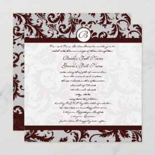 Emperator Chocolate Brown Damask Wedding Invite