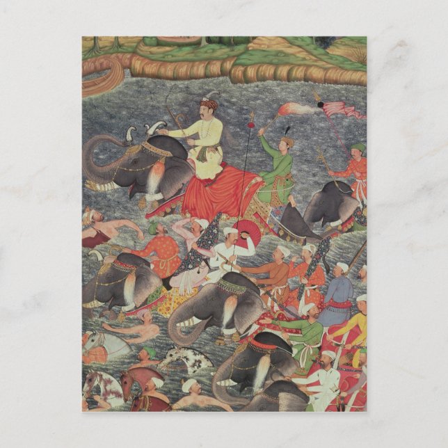 Emperor Akbar  crossing the River Ganges Postcard (Front)
