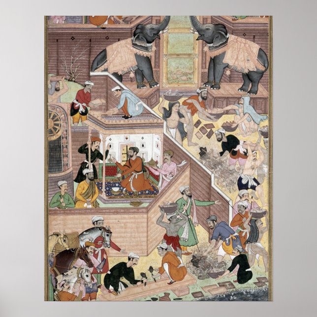 Emperor Akbar (r.1556-1605) inspecting the buildin Poster (Front)