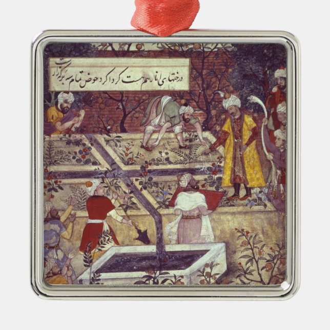 Emperor Babur and his architect plan Metal Tree Decoration (Front)