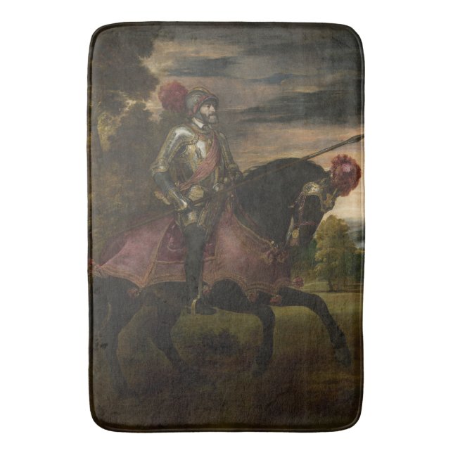 Emperor Charles V on Horseback (by Titian) Bath Mat (Front Vertical)