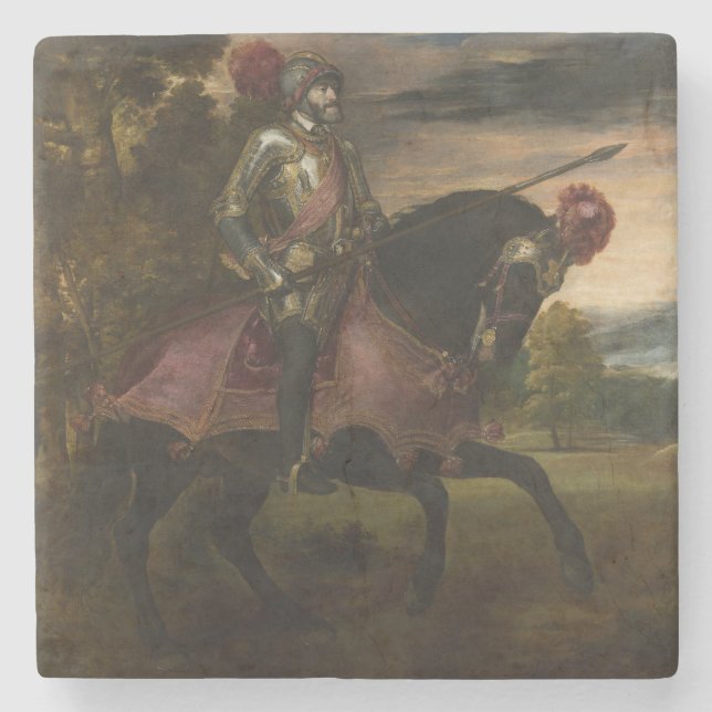 Emperor Charles V on Horseback (by Titian) Stone Coaster (Front)