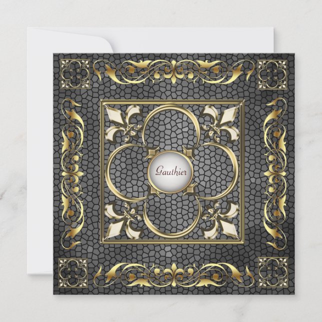 Emperor Fleur De Lis Black Regency Invitation (Front)