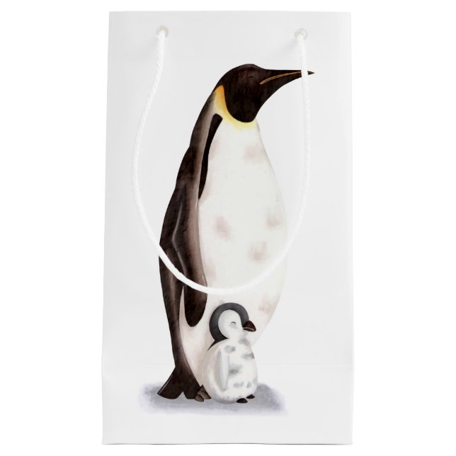 Emperor penguin and baby penguin white winter small gift bag (Front)