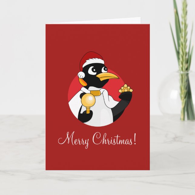 Emperor penguin Christmas cartoon Holiday Card (Front)