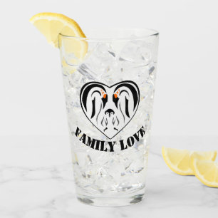 Emperor Penguin Family Love Heart Glass