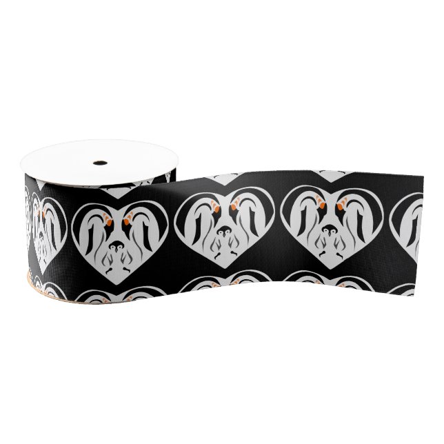Emperor Penguin Family Love Heart Grosgrain Ribbon (Spool)