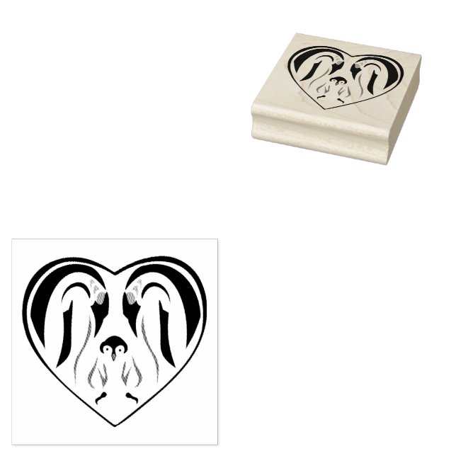Emperor Penguin Family Love Heart Rubber Stamp (Stamped)