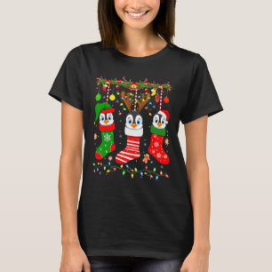 Emperor Penguin In Christmas Socks Lights Penguin T-Shirt