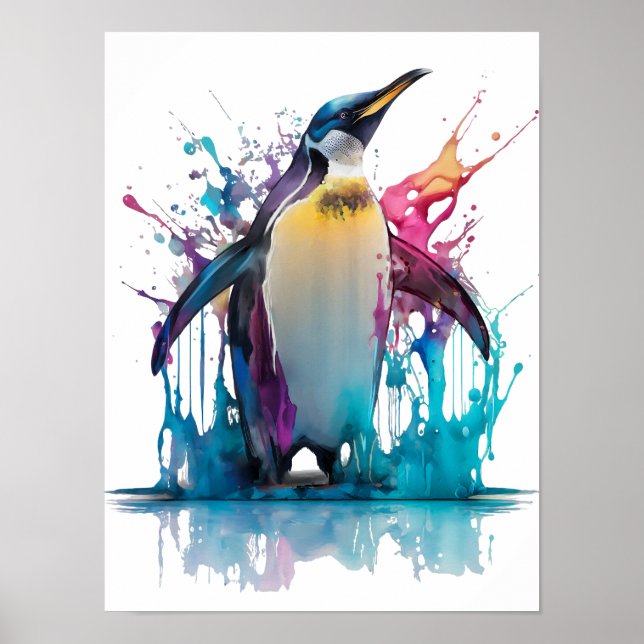 Emperor penguin in colourful splashes poster (Front)