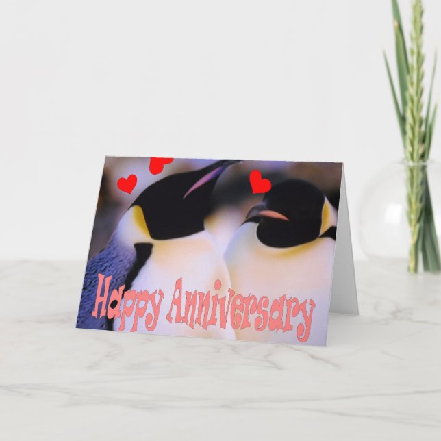 Emperor penguin love anniversary card (Front)
