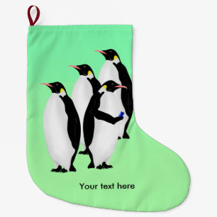 Emperor Penguin Using A Mobile Device Phone Large Christmas Stocking