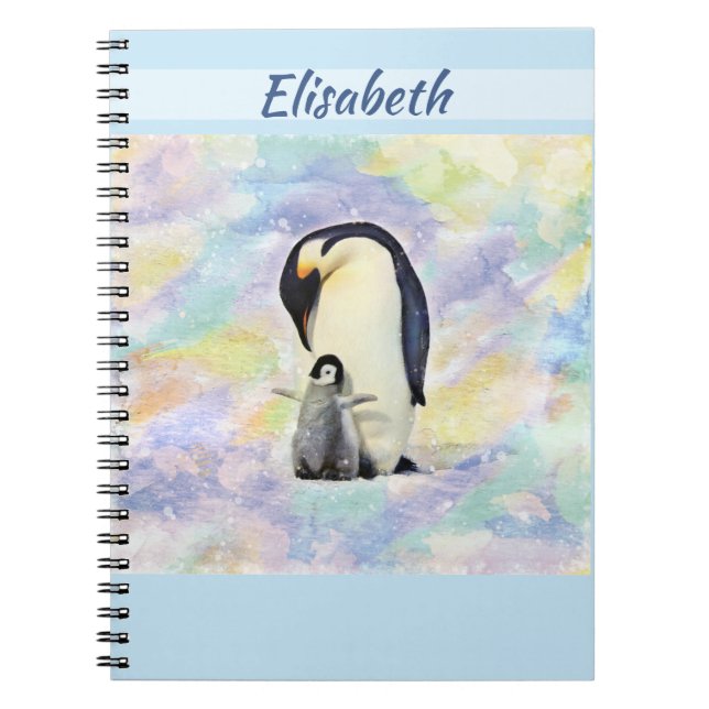 Emperor Penguin with Baby Chick Watercolor Notebook (Front)