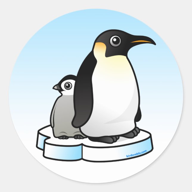 Emperor Penguin with Chick Classic Round Sticker (Front)