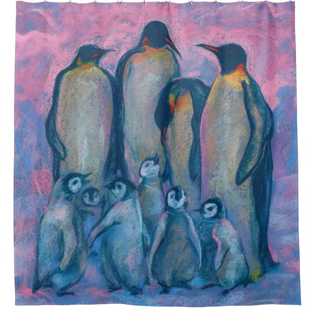 Emperor Penguins Antarctic Birds Animals Painting Shower Curtain (Front)
