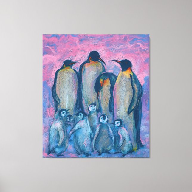 Emperor Penguins, Antarctic Birds Parents and Kids Canvas Print (Front)