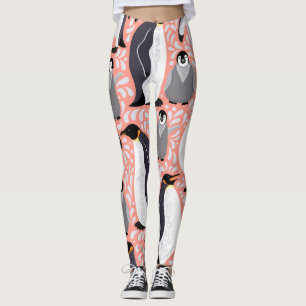 Emperor penguins, cubs, pink decorative pattern. leggings
