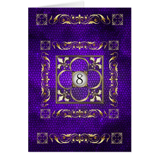 Emperor Purple Fleur Stained Glass Table Card (Front)