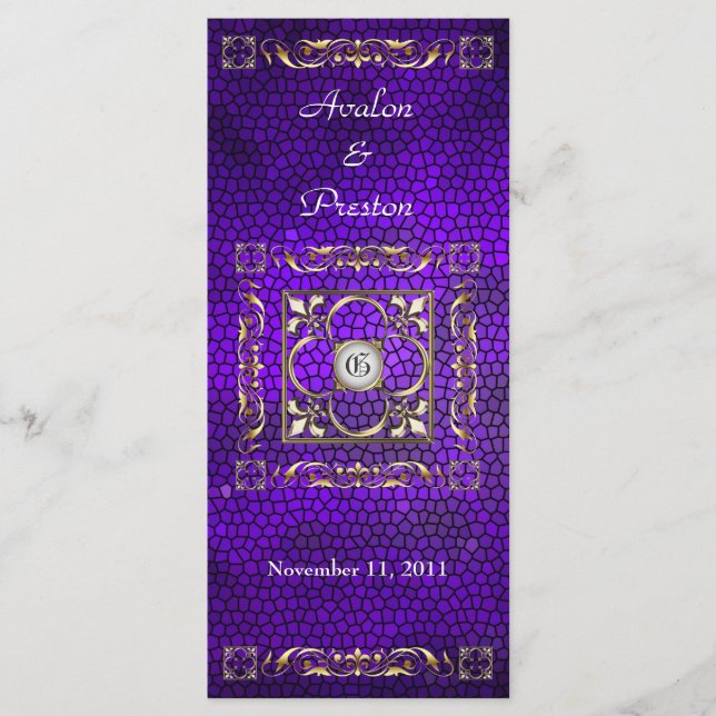 Emperor Purple Stained Glass Wedding Program Programme (Front)