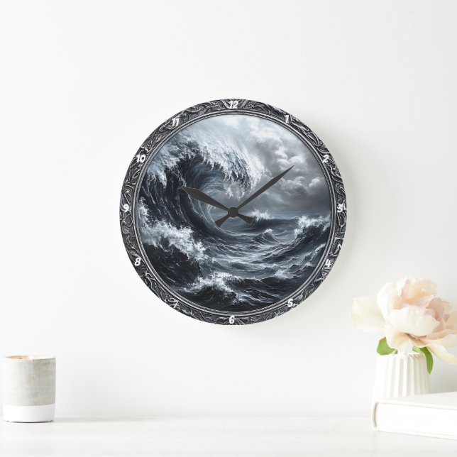 empest's Embrace" - Stormy Sea  Large Clock (Home)