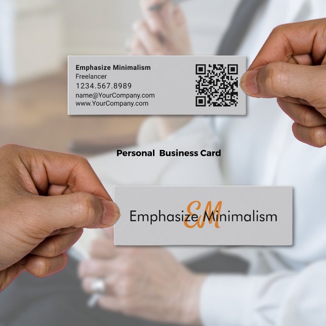 Emphasise Minimalism Simple Orange Initials Grey Mini Business Card (Emphasize Minimalism Simple Orange Initials Gray Mini Business Card)