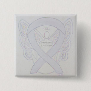 Emphysema Awareness Angel Pearl Ribbon Custom Pin