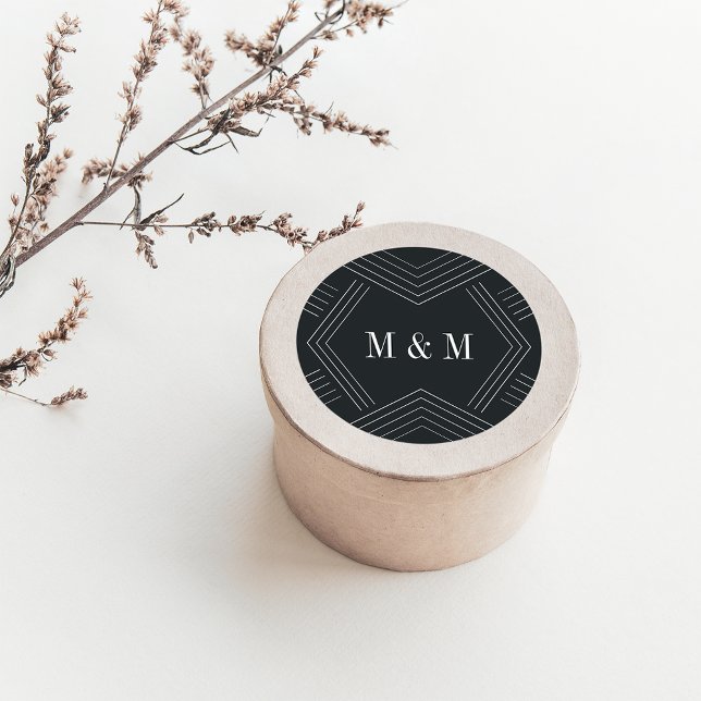 Empire | Charcoal Wedding Monogram Classic Round Sticker (Creator Uploaded)