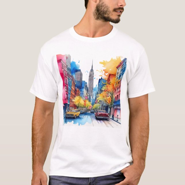 Empire State Building and Colourful New York City  T-Shirt (Front)