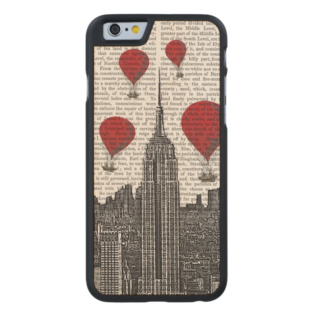 Empire State Building and Red Hot Air Balloons Carved Wood iPhone Case (Back)